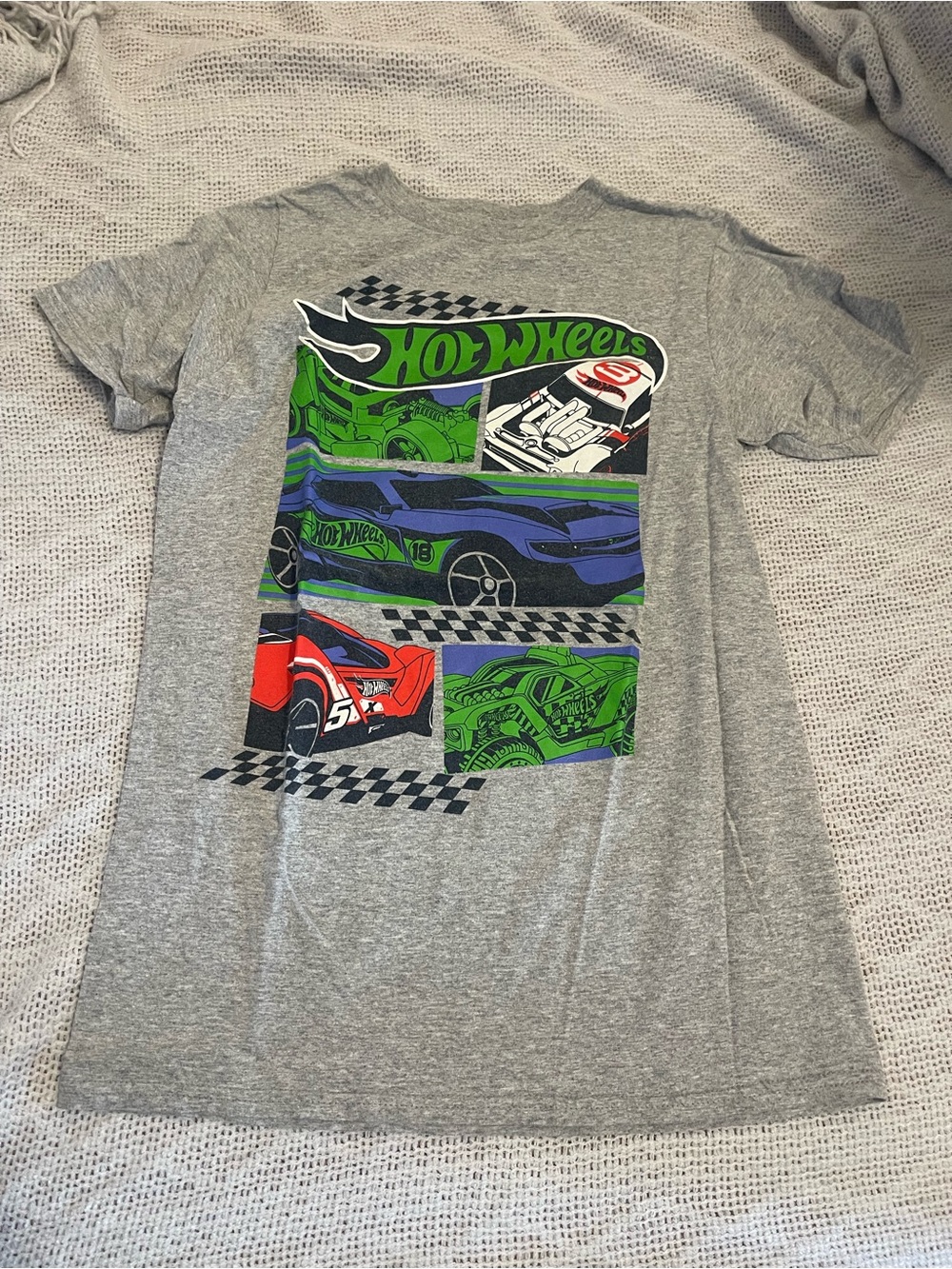 Hot Wheels Boys' Gray Short Sleeve Tee with Race Car Panels